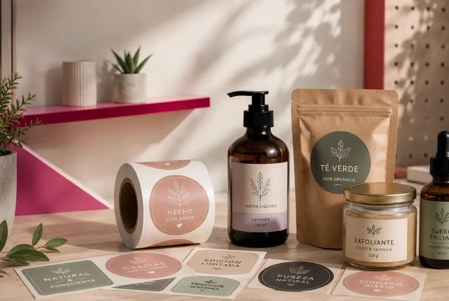Etiquetas para productos en envases, frascos, empaques y rollos adhesivos personalizados