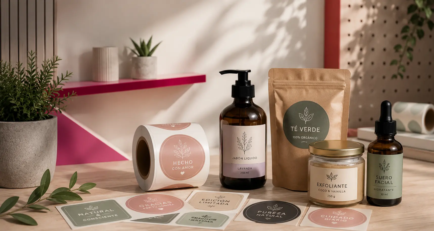 Etiquetas para productos en envases, frascos, empaques y rollos adhesivos personalizados