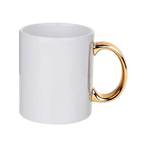 taza personalizada 11oz cerámica con asa dorada sublimación elegante