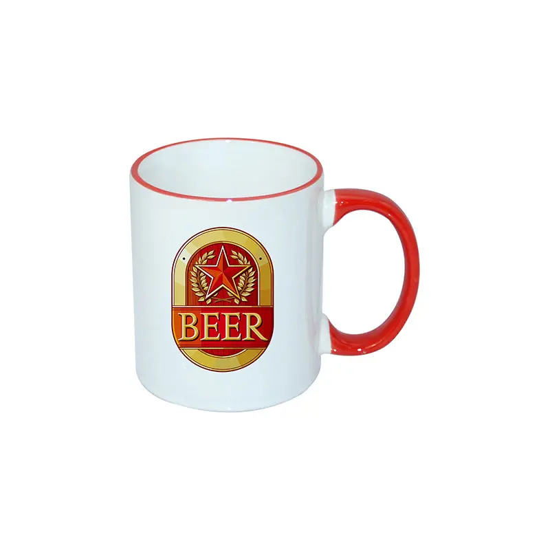 taza personalizada 11oz blanca con asa y borde rojo sublimación cerámica
