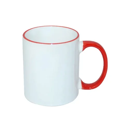 taza personalizada 11oz blanca con asa y borde rojo sublimación cerámica