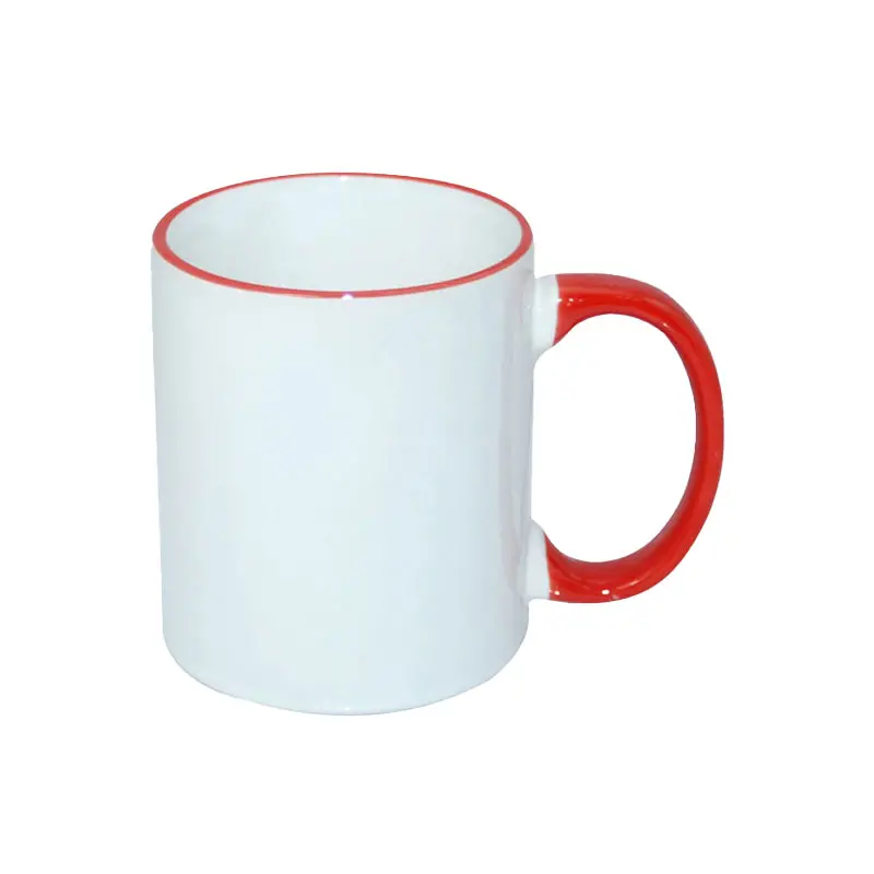 Taza blanca con borde rojo personalizada 11oz taza personalizada 11oz blanca con asa y borde rojo sublimación cerámica