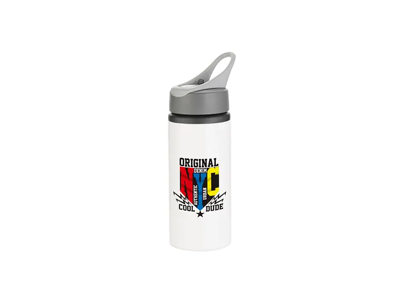 botella de agua personalizada 650ml aluminio blanco sublimación con diseño