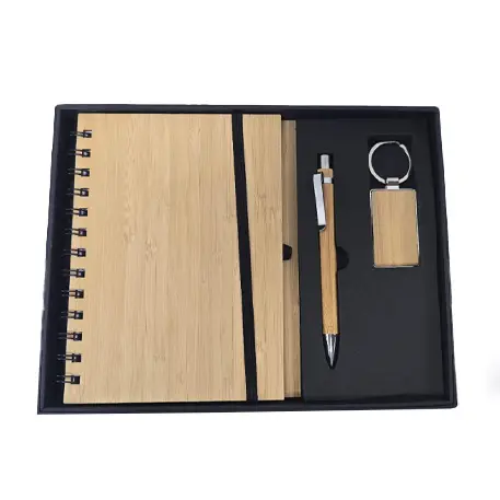 set libreta lapicero llavero madera personalizado grabado láser