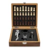 set de vino en madera con ajedrez personalizado grabado láser estuche