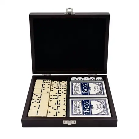 set de dominó dados y baraja personalizado con estuche grabado láser