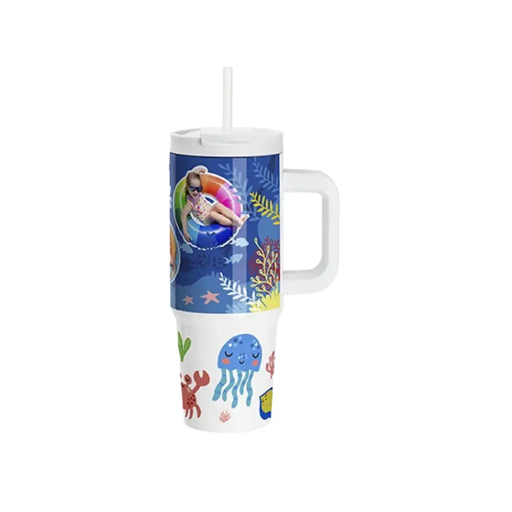 vaso térmico personalizado 30oz con asa acero inoxidable con tapa y sorbete