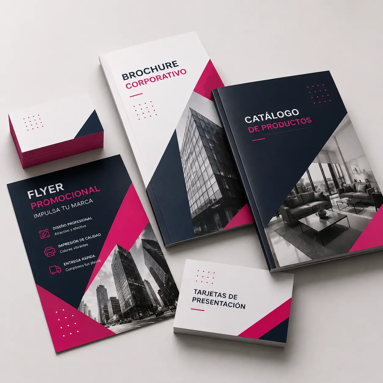 Tarjetas, flyers, brochures y catálogos impresos para negocios profesionales