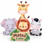 Combo safari para cumpleaños con cinco figuras personalizadas en coroplast.